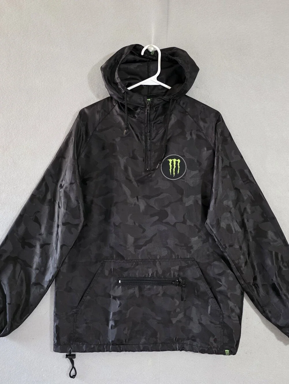 Monster Energy Black Camo 1/4 Zip Hooded Windbreaker Jacket Size Small
